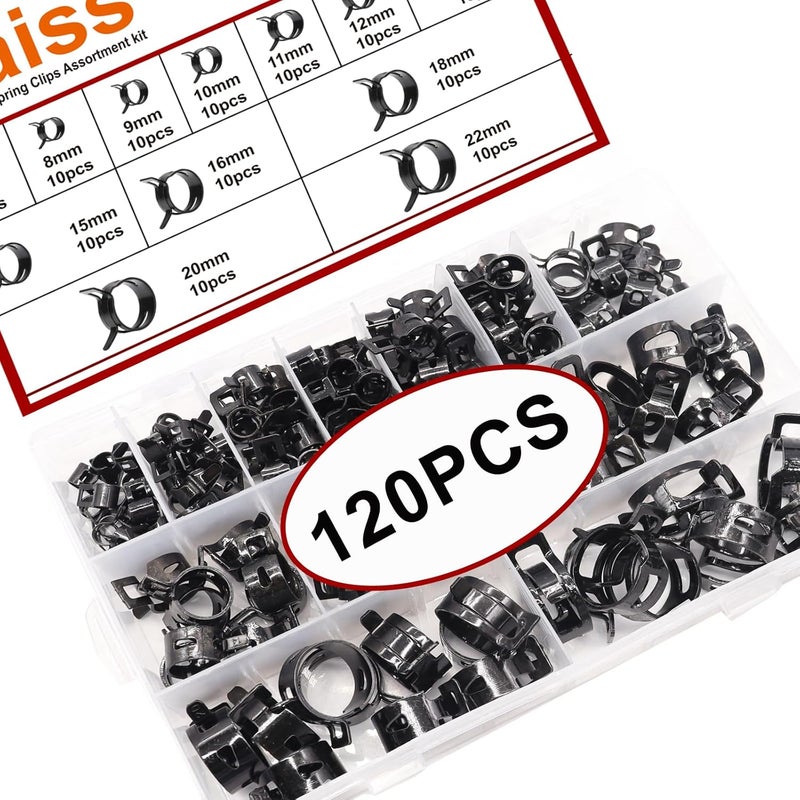 Taiss 120PCS 7-22mm Black Spring Band Hose Clamps with Swivel Flat Hose Clamp Plier Assortment Kits.Low Pressure Air Clip Strap Clamp for Hose Fuel Silicone Vacuum Hose Clamp - Image 5